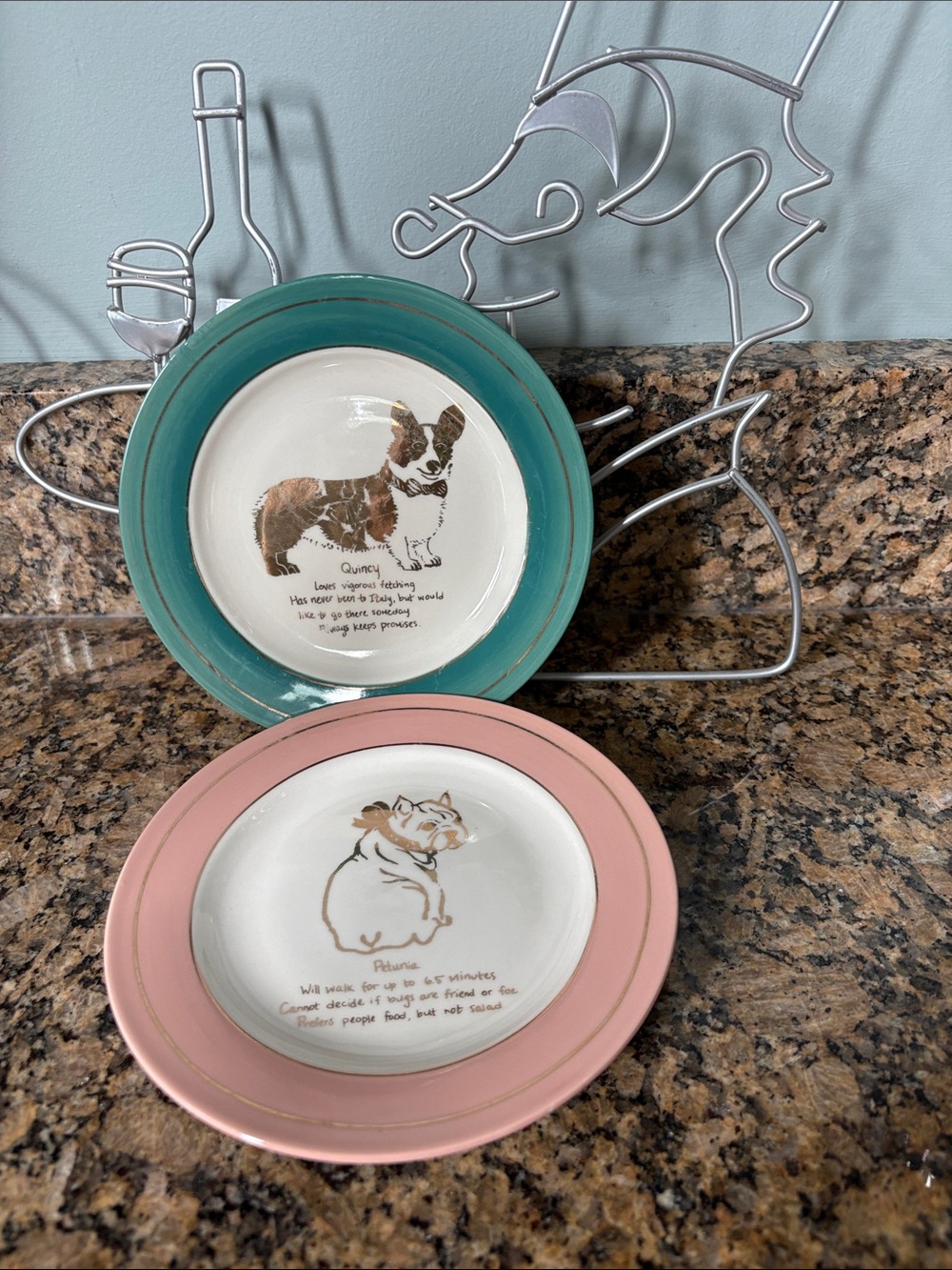 Anthropologie Petunia French Bulldog Quincy Corgi Canape Plates Set of 2